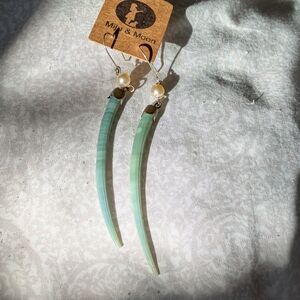 Dentalium Shell Tusk Earrings -w/ Sterling wires & brass accents